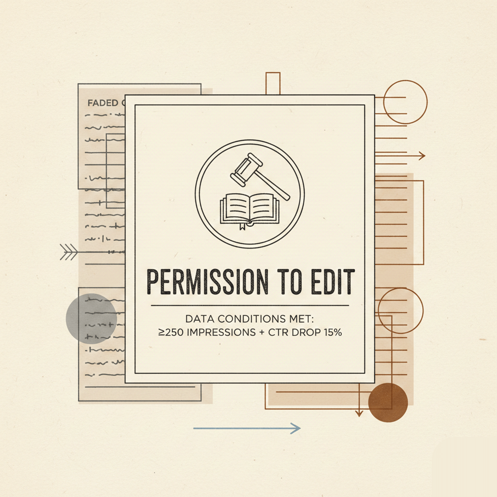 Illustration of a stamped document granting 'Permission to Edit' based on website traffic data.